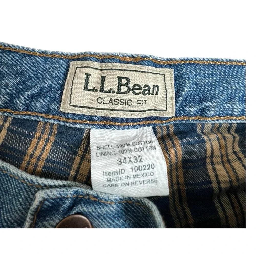 L.L. Bean Mens 34X28 Straight‎ Leg Flannel Lined Medium Wash Jeans (Tag 34X32)
